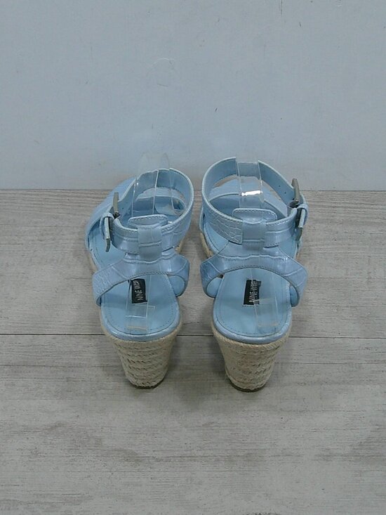 Nine West Baby Blue Croc Embossed Patent Joie Espadrille Wedge Heel Size 11 M - Picture 8 of 14